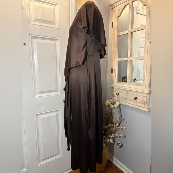 Babeyon A-Line V-Neck Chocolate Midi Gown Versatile Elegant Wedding Guest Formal - Picture 6 of 9